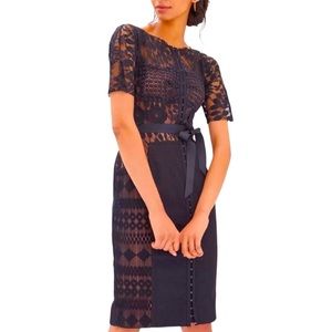 Byron Lars Beguile x Anthropologie Carissima 2 / XS Navy Blue Mixed Print Sheath